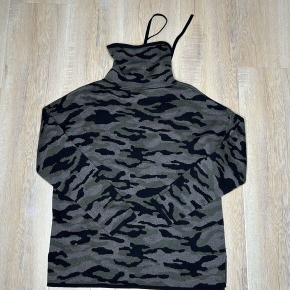 Rachel Zoe Camo Sweater Army Green Black Rolled Turtleneck Women's Medium - Picture 6 of 11